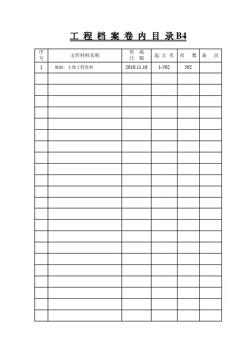 工 程 档 案 卷 内 目 录