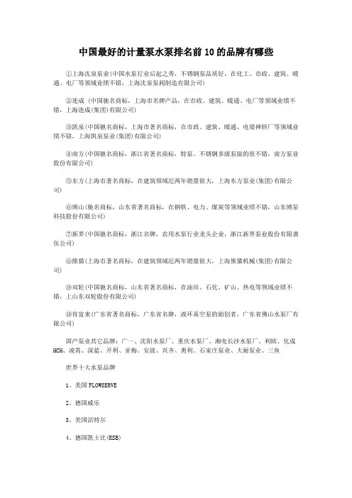 中国最好的计量泵水泵排名前10的品牌有哪些