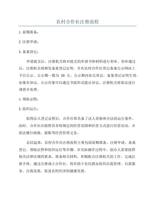 农村合作社注册流程
