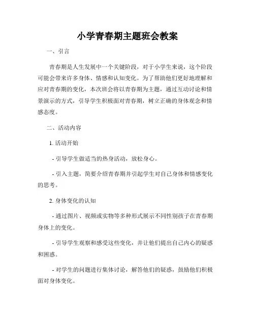 小学青春期主题班会教案