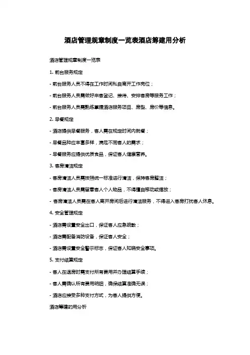 酒店管理规章制度一览表酒店筹建用分析