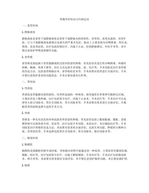 胃肠外科知识点归纳总结