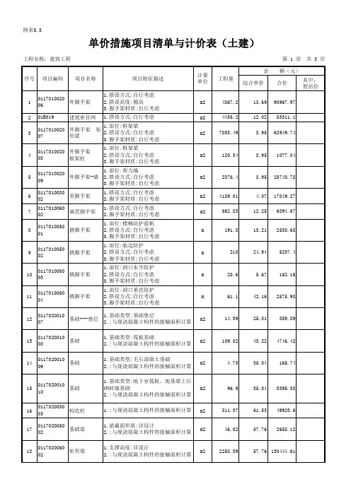 5.3单价措施项目清单与计价表(土建工程)