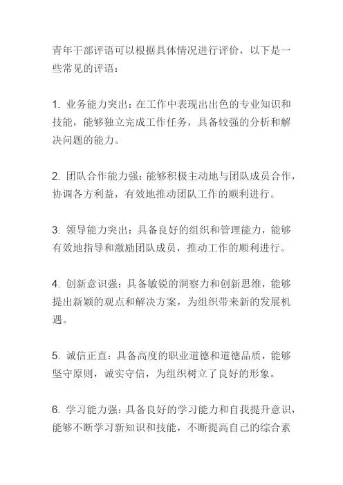 青年干部评语