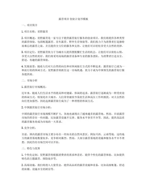 露营项目 创业计划书模板