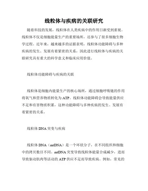 线粒体与疾病的关联研究