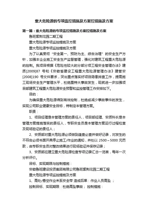重大危险源的专项监控措施及方案控措施及方案