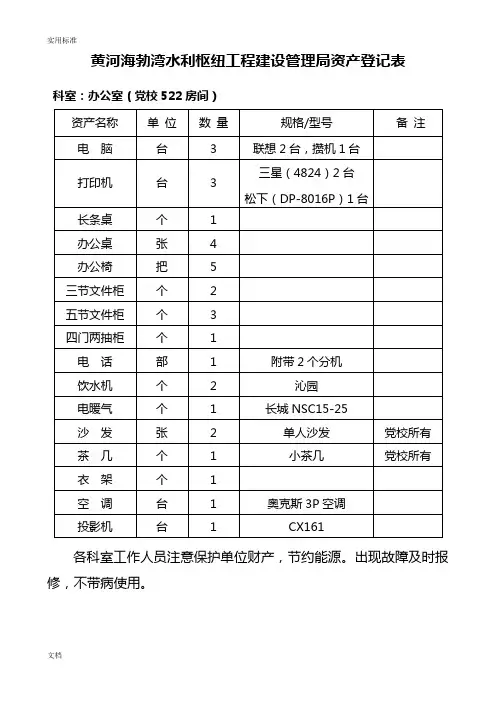 办公室固定资产登记表