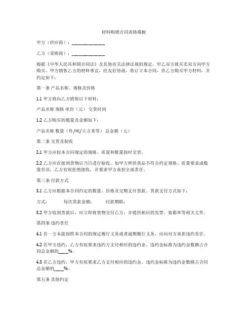 材料购销合同表格模板