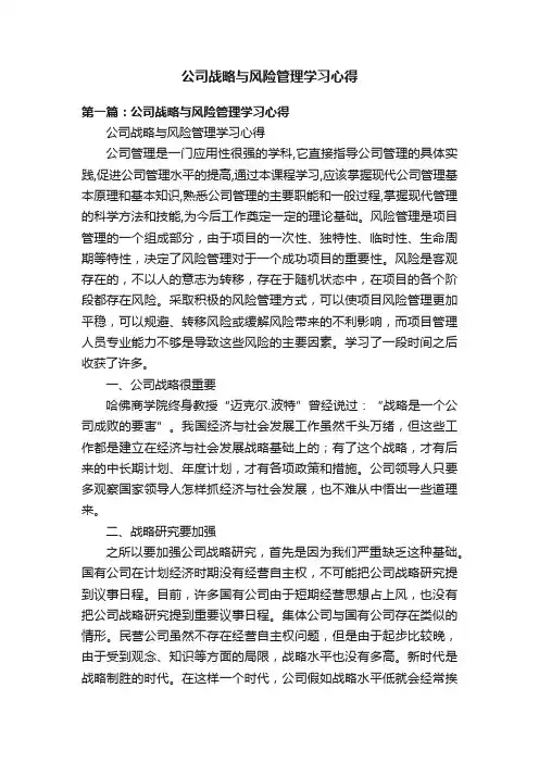 公司战略与风险管理学习心得