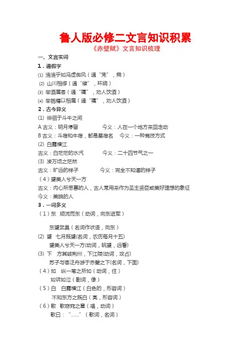 鲁人版必修二文言知识积累