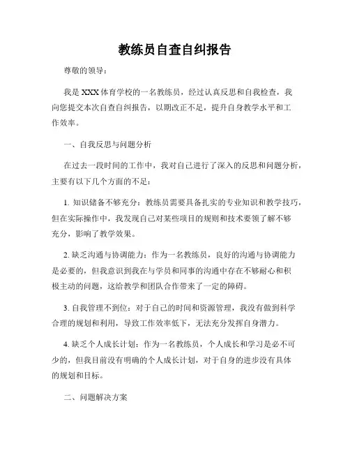 教练员自查自纠报告