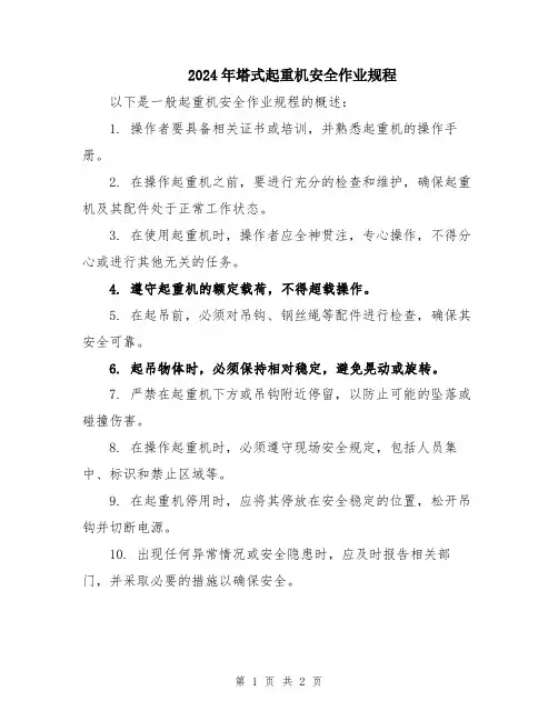 2024年塔式起重机安全作业规程