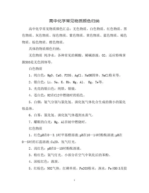 高中化学常见物质颜色归纳