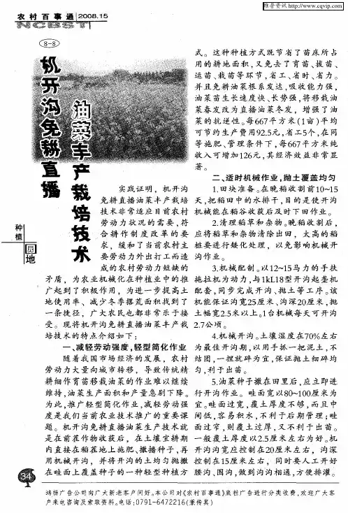 机开沟免耕直播油菜丰产栽培技术