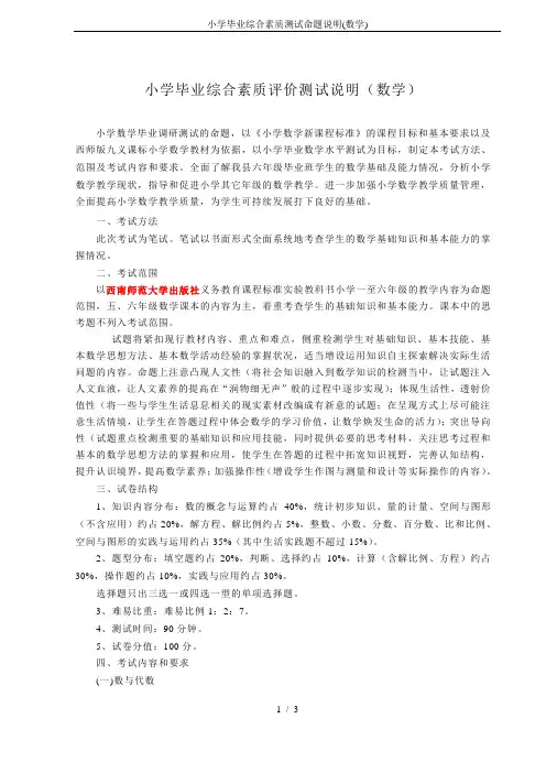 小学毕业综合素质测试命题说明(数学)