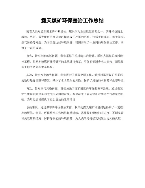 露天煤矿环保整治工作总结