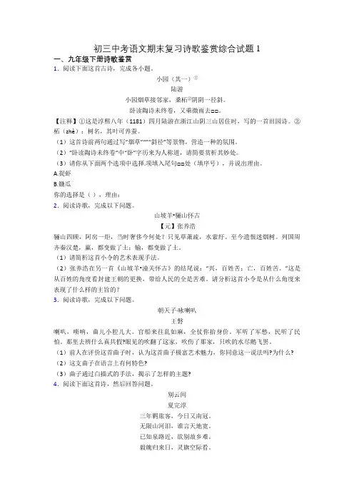 初三中考语文期末复习诗歌鉴赏综合试题1