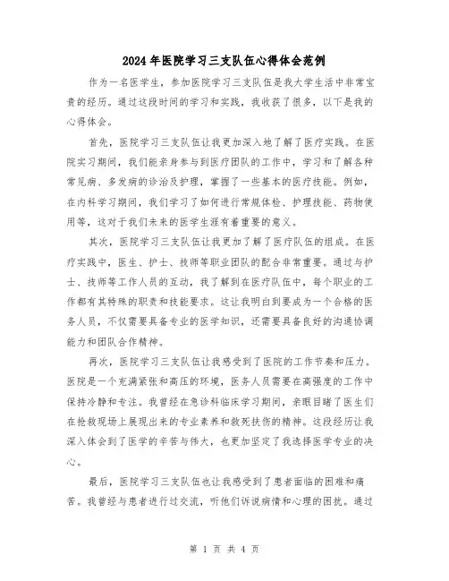 2024年医院学习三支队伍心得体会范例(2篇)