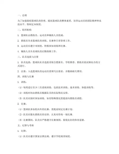 高中学校篮球队管理制度