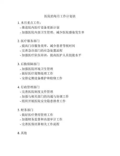 医院的每月工作计划表