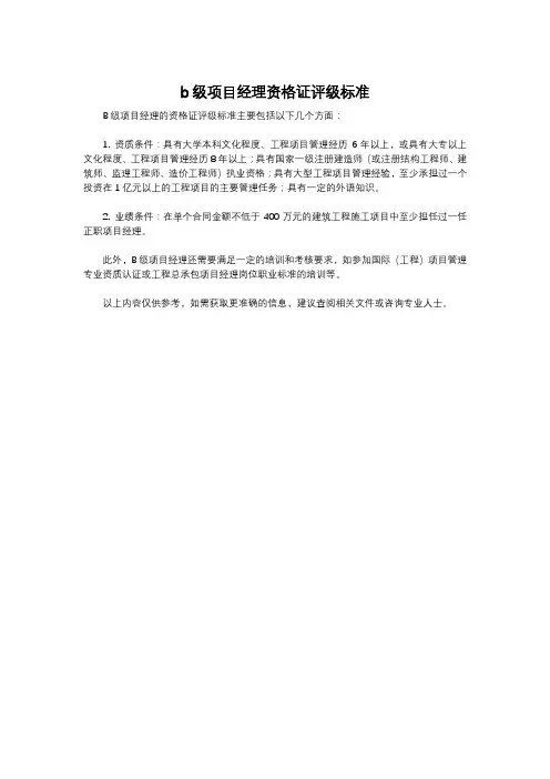 b级项目经理资格证评级标准