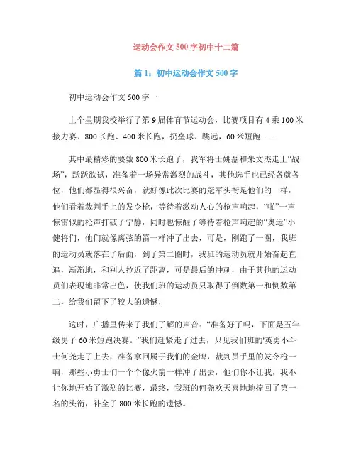 运动会作文500字初中十二篇