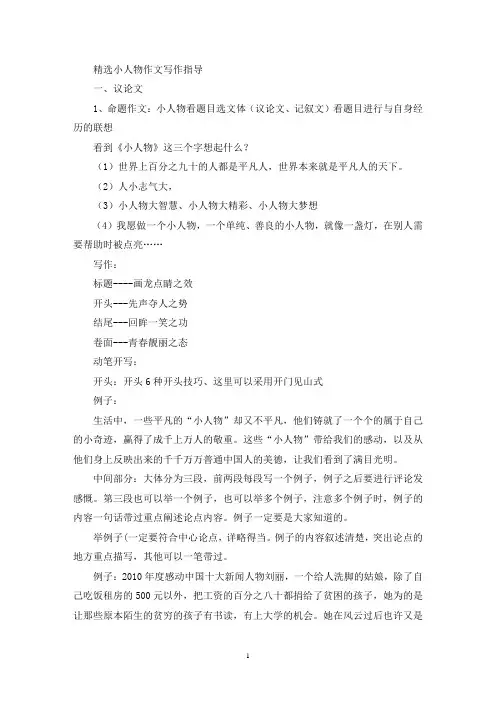 精选小人物作文写作指导