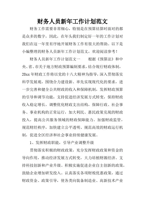 财务人员新年工作计划范文