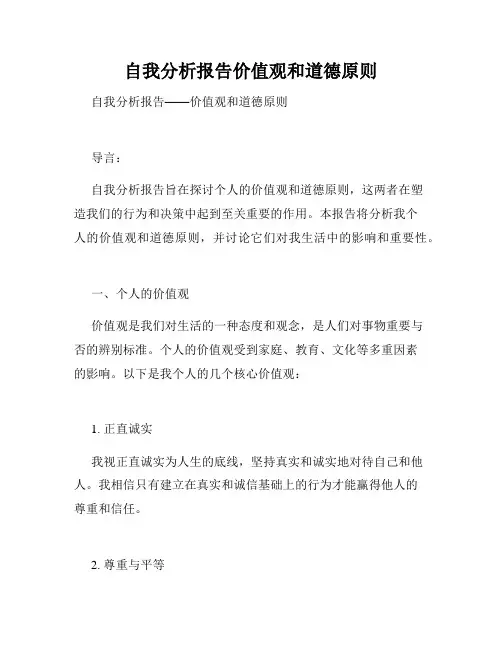 自我分析报告价值观和道德原则