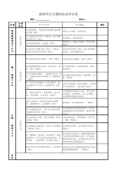 大课间活动评分表