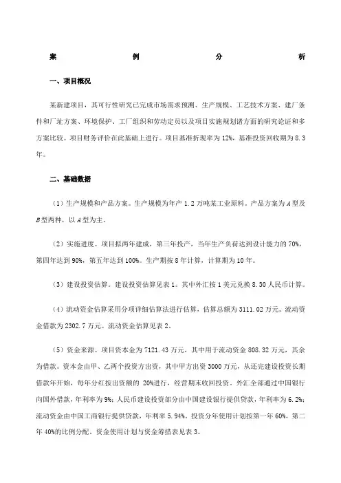 技术经济学课程设计——工业项目财务评价分析