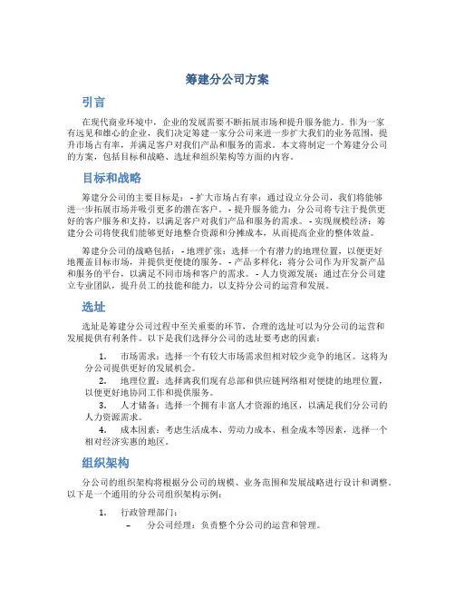 筹建分公司方案