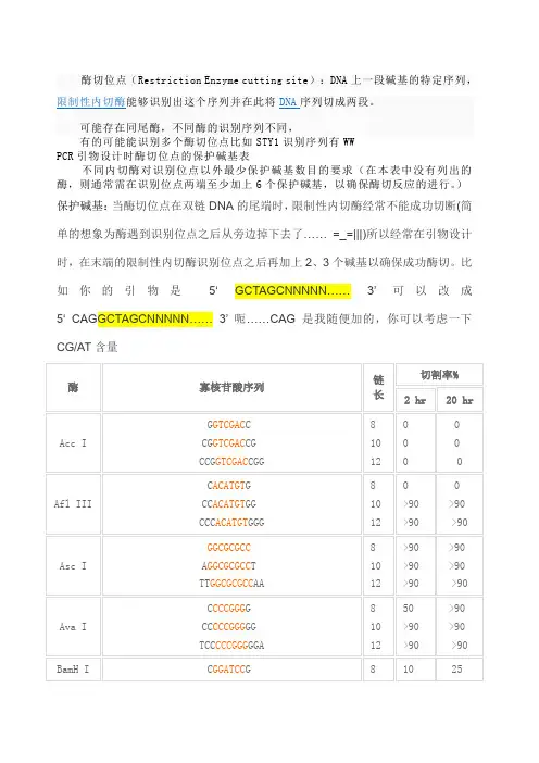 酶切位点 识别序列 