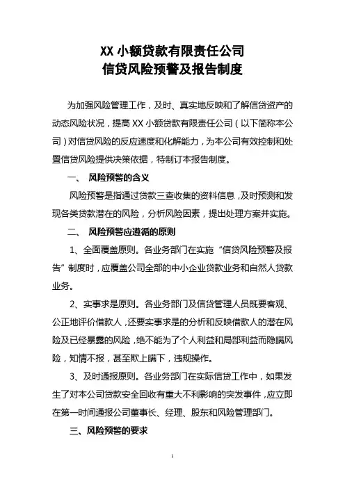 小额贷款公司信贷风险预警及报告制度教材