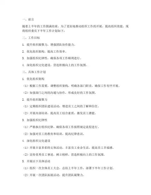 组织委员下半年工作计划