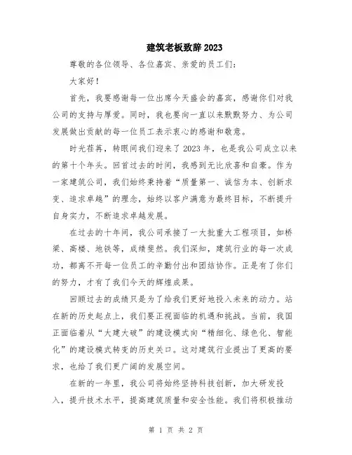 建筑老板致辞2023