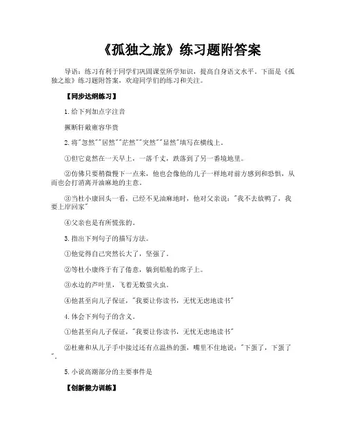 《孤独之旅》练习题附答案
