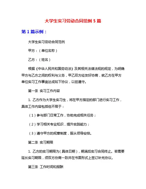 大学生实习劳动合同范例5篇