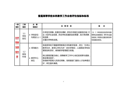 普通高等学校本科教学工作合格评估指标和标准