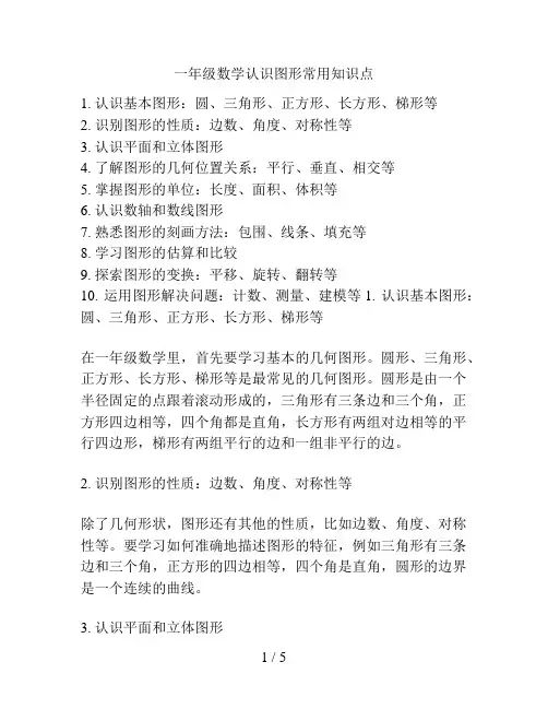 一年级数学认识图形常用知识点