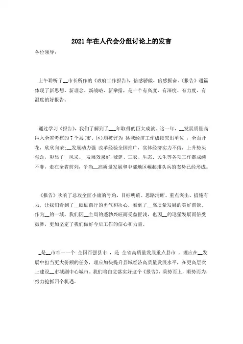 2021年在人代会分组讨论上的发言
