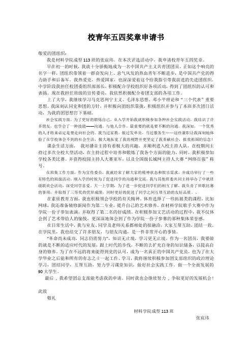 校青年五四奖章申请书及申请表格