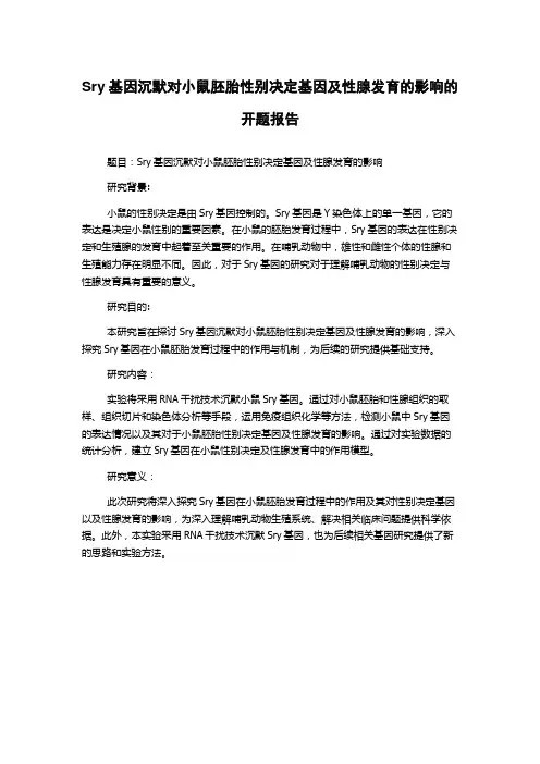 Sry基因沉默对小鼠胚胎性别决定基因及性腺发育的影响的开题报告
