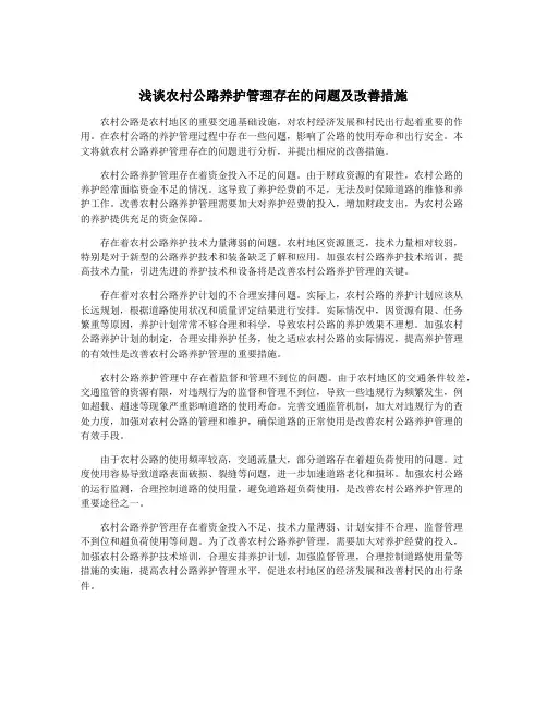 浅谈农村公路养护管理存在的问题及改善措施