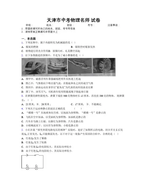 天津市中考物理名师精编试卷附解析