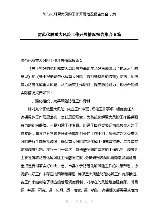 防范化解重大风险工作开展情况报告集合5篇