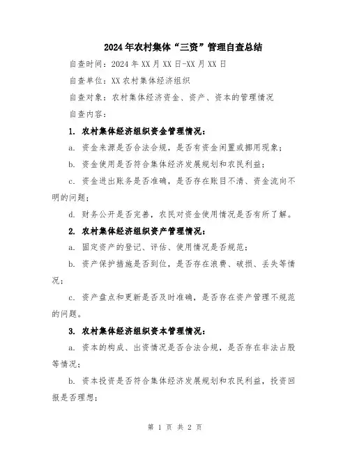 2024年农村集体“三资”管理自查总结
