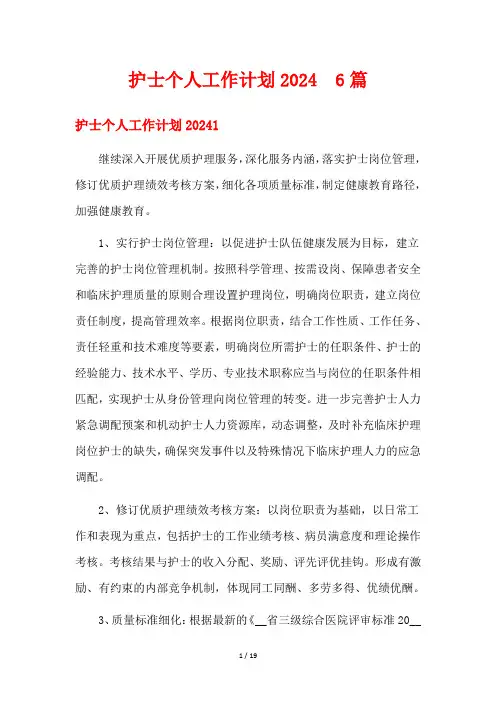 护士个人工作计划2024  6篇