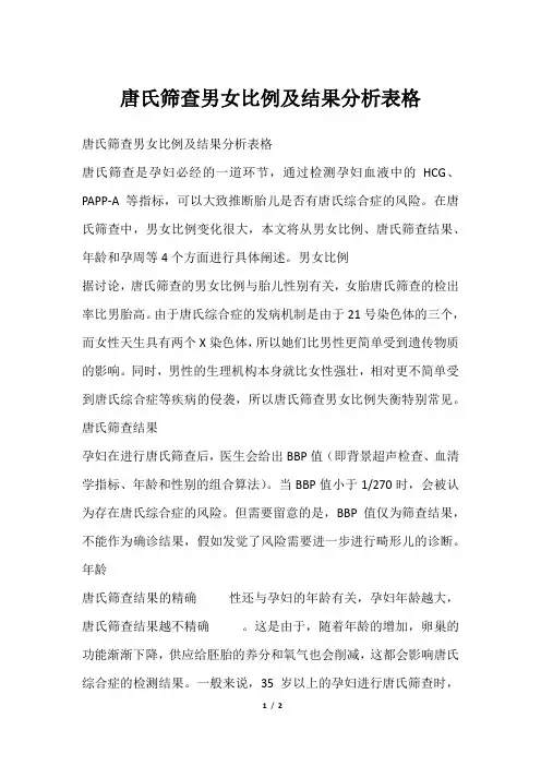 唐氏筛查男女比例及结果分析表格